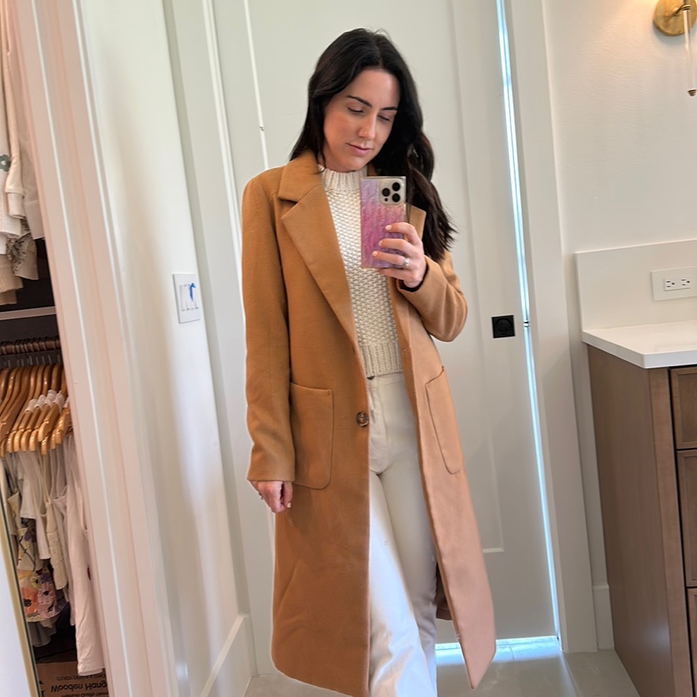 Lulus longline coat camel tan
